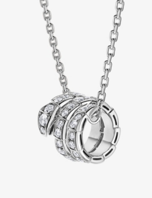 BVLGARI: Serpenti Viper 18ct white-gold and 0.63ct round-cut diamond pendant necklace