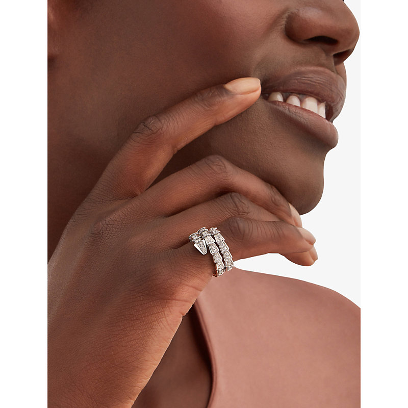 Shop Bvlgari Womens White Gold Serpenti Viper 18ct White-gold And 1.22ct Brilliant-cut Diamond Ring