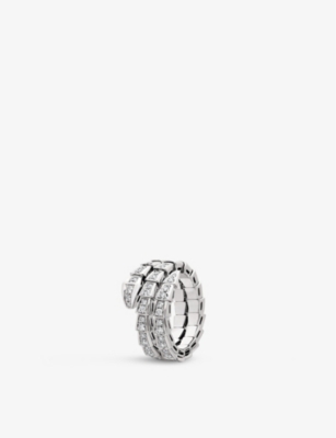 Shop Bvlgari Womens White Gold Serpenti Viper 18ct White-gold And 1.22ct Brilliant-cut Diamond Ring