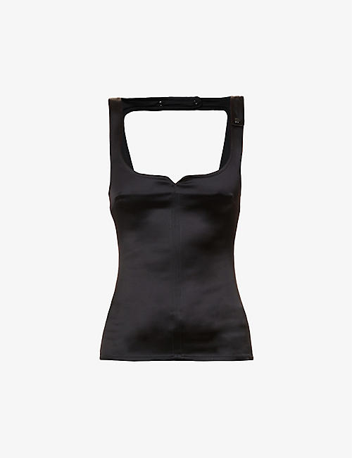 COURREGES: Sweetheart-neck stretch-woven top