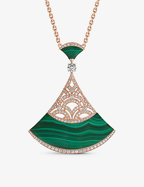 BVLGARI: Diva's Dream 18ct rose-gold, 3.88ct brilliant-cut diamond, and malachite necklace
