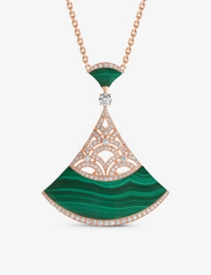 Bvlgari Diva's Dream 18ct Rose-gold, 3.88ct Brilliant-cut Diamond, And Malachite Necklac In Rose Gold