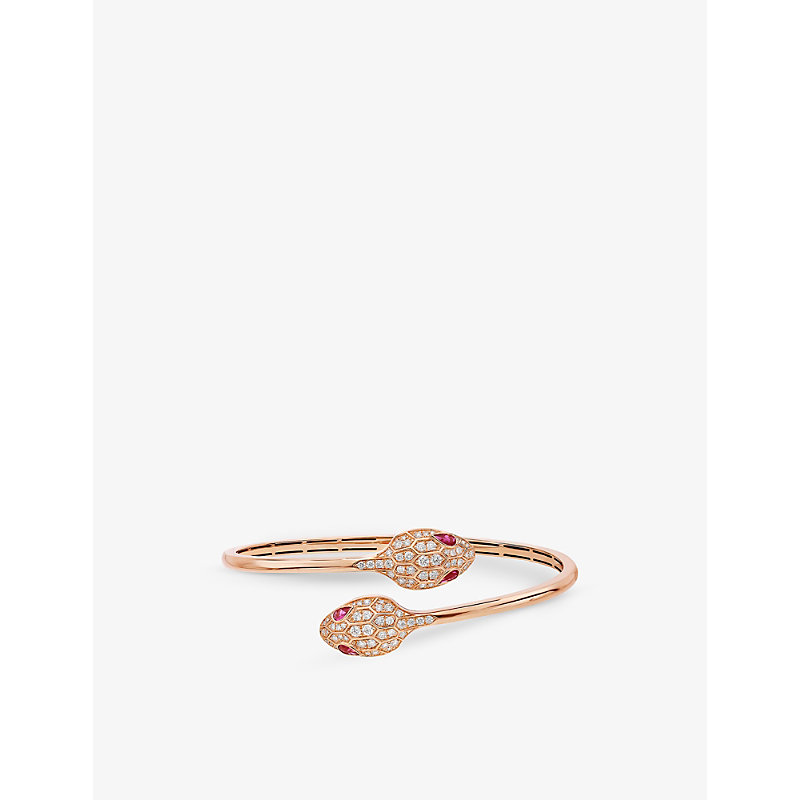 Shop Bvlgari Womens Rose Gold Serpenti 18ct Rose-gold And 1.08ct Brilliant-cut Diamond Bangle Bracelet