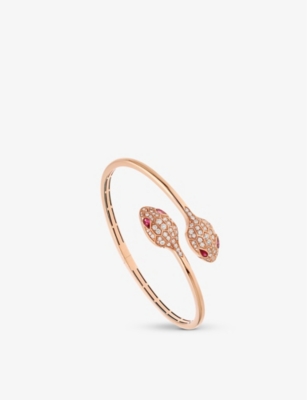 Bvlgari Womens Rose Gold Serpenti 18ct Rose-gold And 1.08ct Brilliant-cut Diamond Bangle Bracelet