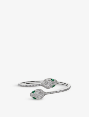 Shop Bvlgari Womens White Gold Serpenti 18ct White-gold And 1.72ct Brilliant-cut Diamond Bangle Bracelet In Silver