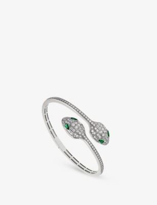 Bvlgari Womens White Gold Serpenti 18ct White-gold And 1.72ct Brilliant-cut Diamond Bangle Bracelet In Silver