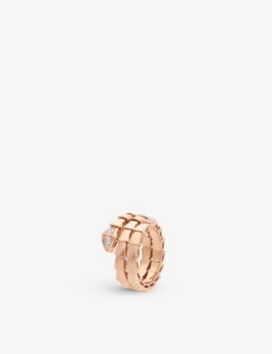 BVLGARI: Serpenti Viper 18ct rose-gold and 0.1ct brilliant-cut diamond ring