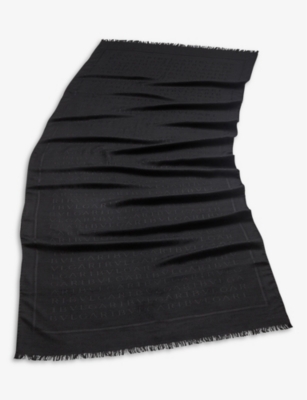 Shop Bvlgari Womens Black Lettere Maxi Brand-pattern Wool And Silk Stole