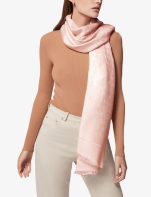 Shop Bvlgari Womens Pink Lettere Maxi Brand-pattern Wool And Silk Stole