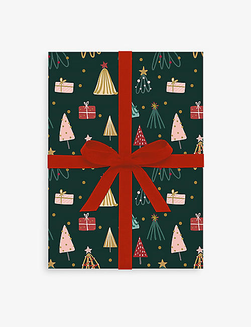 ELEANOR STUART: Christmas Trees graphic-print rolled Christmas wrapping paper set of five sheets