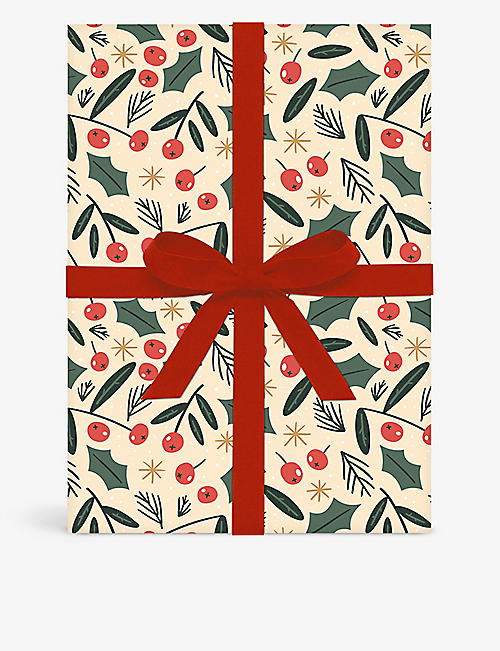 ELEANOR STUART: Holly and Berries wrapping paper 50cm x 70cm set of five