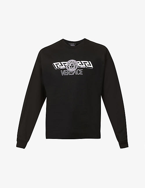 VERSACE: Greca Medusa logo-print oversized-fit cotton-jersey sweatshirt