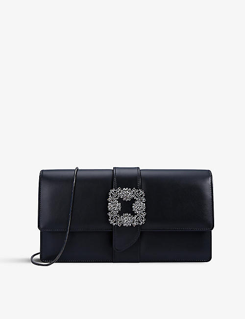 MANOLO BLAHNIK: Capri buckle-embellished satin clutch bag