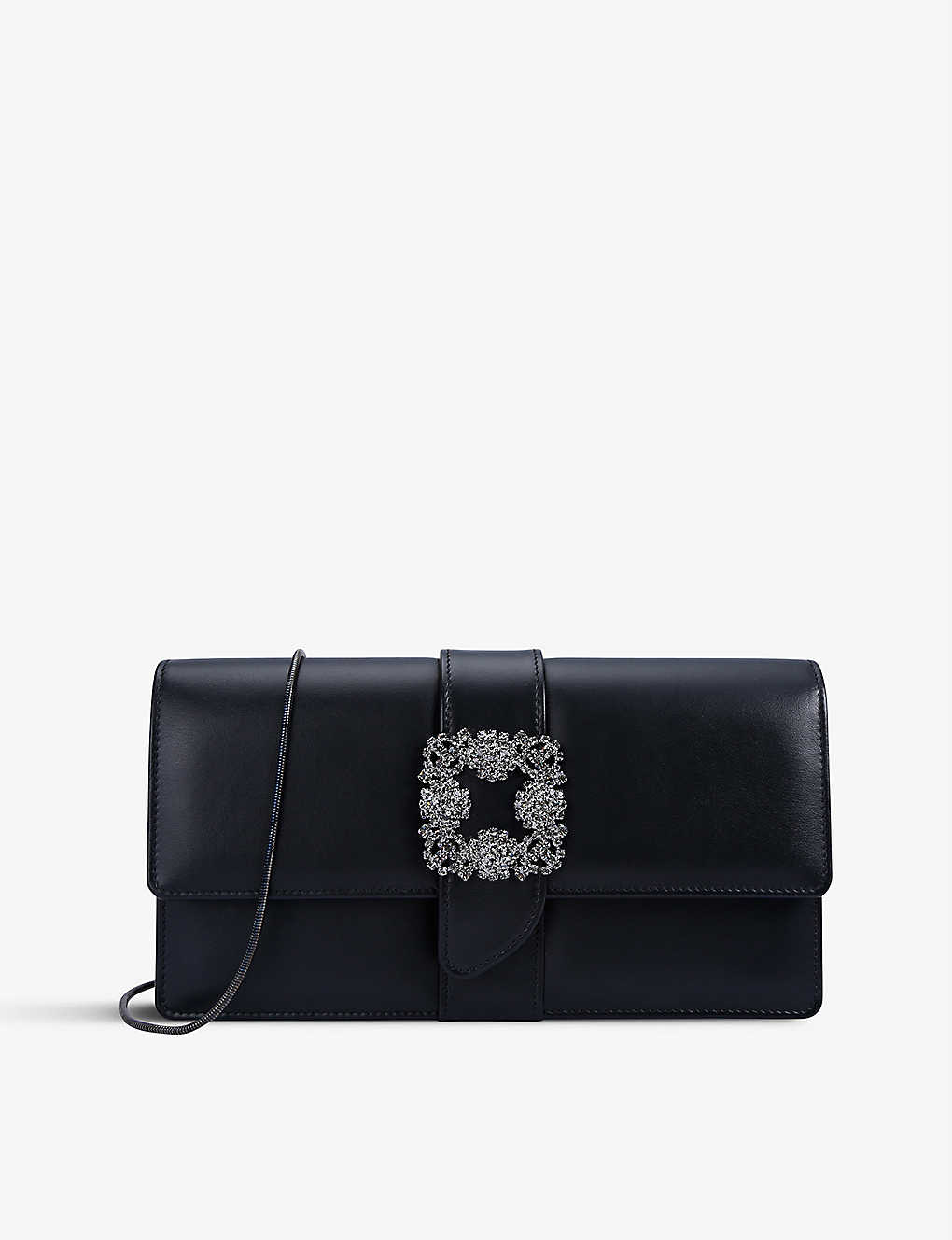 Manolo Blahnik Womens Black Capri Buckle-embellished Satin Clutch Bag