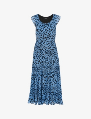 Whistles Brushed Dalmatian Plisse Midi Dress In Multi-coloured