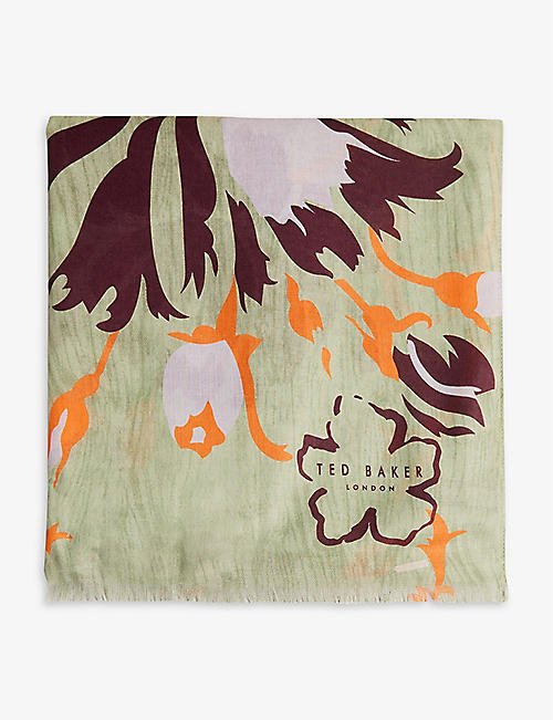 TED BAKER: Shantia floral-print wool and silk scarf