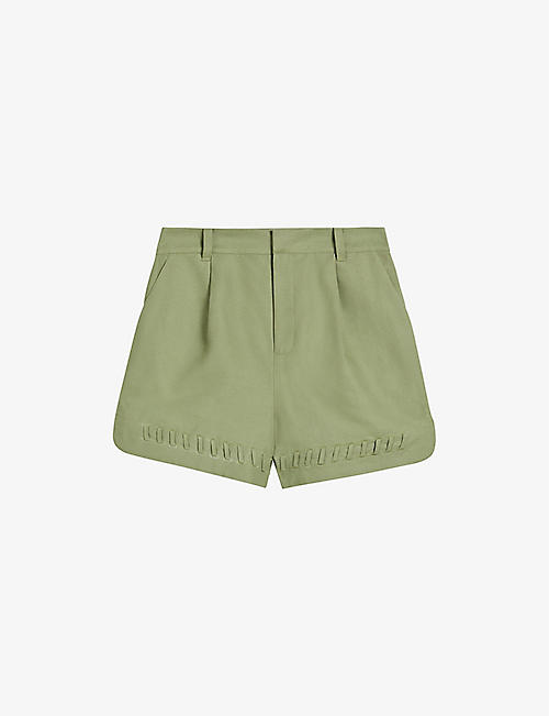 TED BAKER: Haiyzol whipstitch high-rise linen-blend shorts
