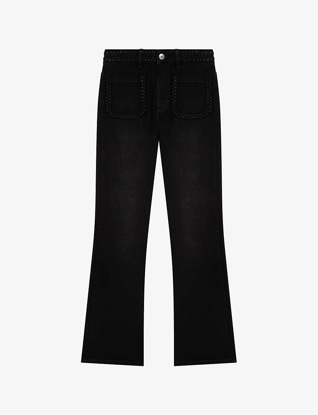 Maje Womens Black Palune Flared Cropped Stretch-denim Jeans In Noir / Gris