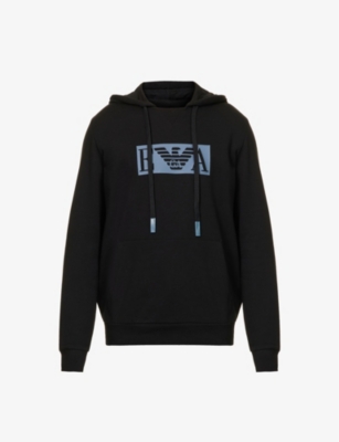 Logo-embossed ribbed-trim cotton-blend hoody