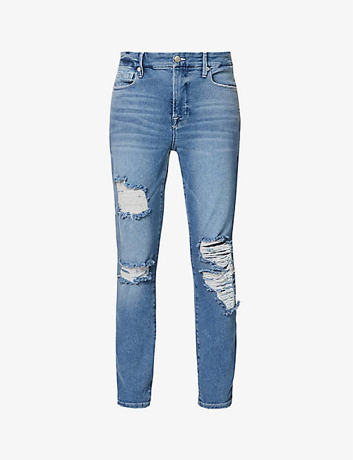 GOOD AMERICAN: Good Legs distressed skinny mid-rise stretch-cotton jeans