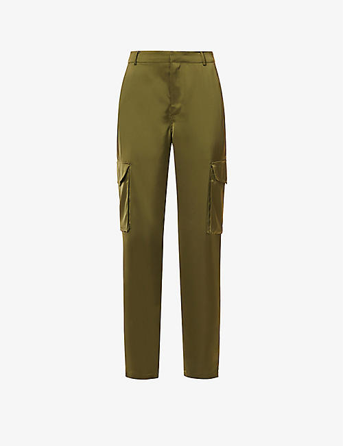 GOOD AMERICAN: Pocketed straight-leg mid-rise satin cargo trousers