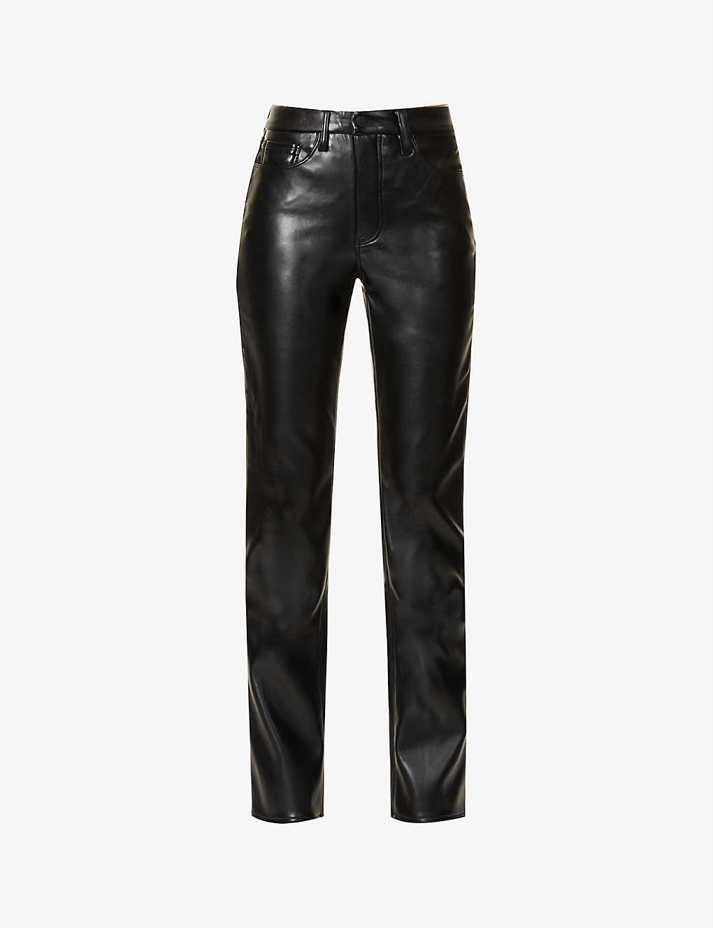 Good American Icon Straight-leg Mid-rise Faux Leather Trousers In Black001