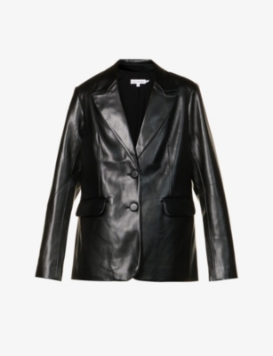 Good American Better Than Single-breasted Regular-fit Faux-leather Blazer In Black001