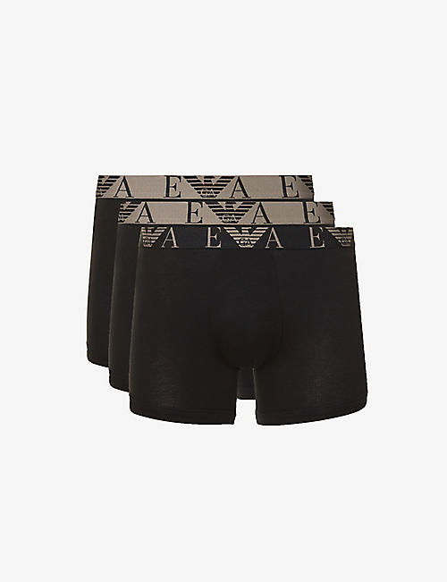 EMPORIO ARMANI: Pack of three logo-embroidered stretch-cotton boxers