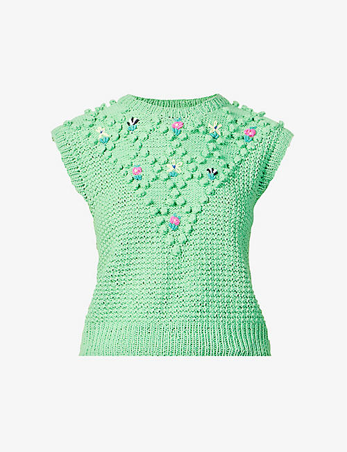 MICHAELA BUERGER: Rosalie flower-embroidered cotton-knit jumper