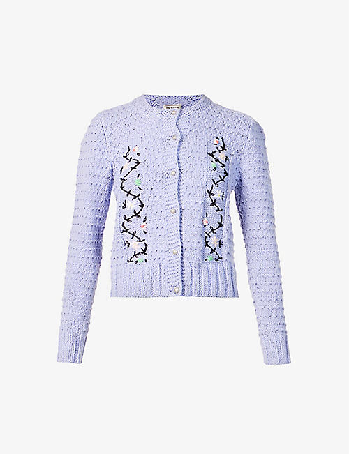 MICHAELA BUERGER: Flora embroidery-embellished cotton and linen-blend cardigan