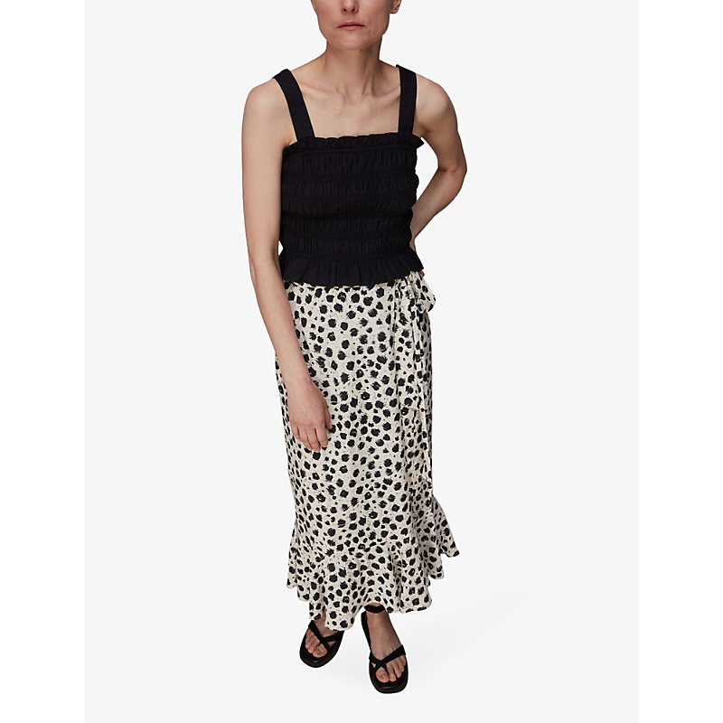 Shop Whistles Dalmation-print Pleated Woven Midi Skirt In Black