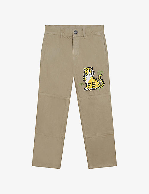 KENZO: Kotora tiger-embroidered cotton-canvas trousers 4-14 years