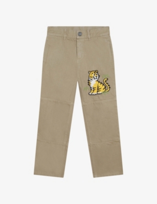 KENZO KENZO BOYS SABLE KIDS KOTORA TIGER-EMBROIDERED COTTON-CANVAS TROUSERS 4-14 YEARS,58468990