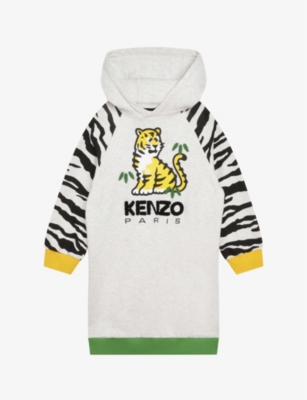 Kenzo Kotora Tiger-print Cotton Dress 4-14 Years In Grey