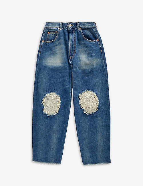 MM6 MAISON MARGIELA: Fleece-patch high-rise cotton jeans 2-16 years