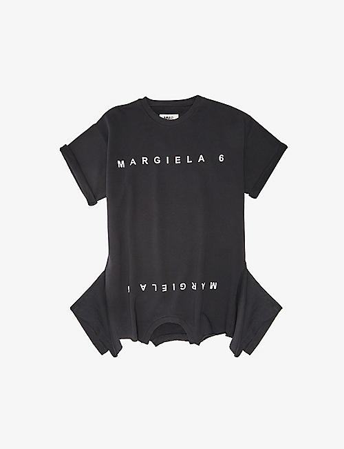 MM6 MAISON MARGIELA：倒置徽标印花平纹针织棉 T 恤 12-16 岁