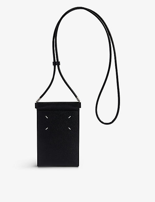 MAISON MARGIELA: Logo-patch grained-leather phone pouch