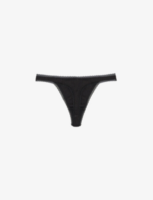Cou Cou Intimates Pointelle Mid-rise Organic-cotton Thong In Black