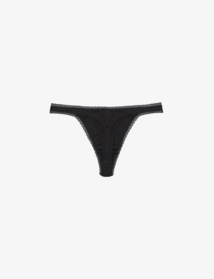 Shop Cou Cou Intimates Womens Black Pointelle Mid-rise Organic-cotton Thong