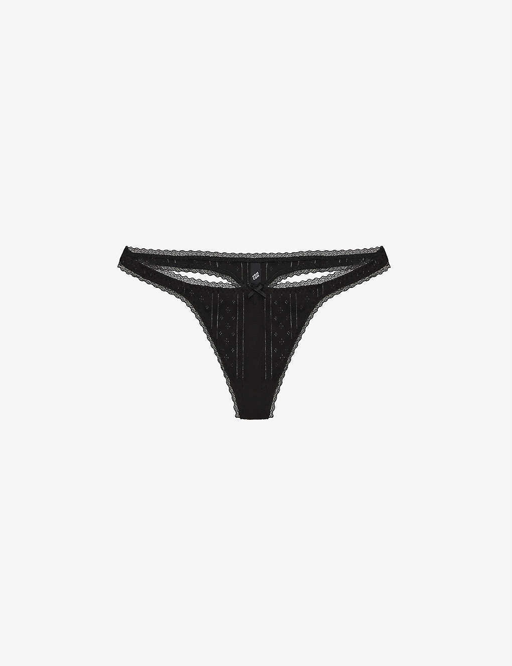 Cou Cou Intimates Pointelle Mid-rise Organic-cotton Thong In Black