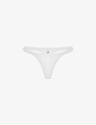 Shop Cou Cou Intimates Womens White Pack Of Three Pointelle Mid-rise Organic-cotton Thongs
