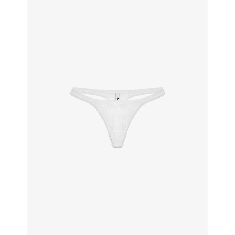 Shop Cou Cou Intimates Pack Of Three Pointelle Mid-rise Organic-cotton Thongs In White