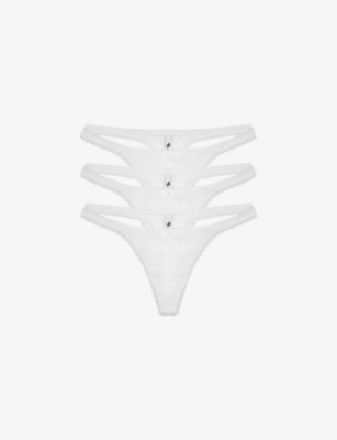 COU COU INTIMATES: Pack of three pointelle mid-rise organic-cotton thongs