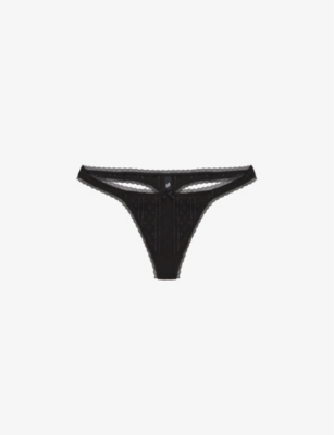Shop Cou Cou Intimates Pack Of Five Pointelle Mid-rise Organic-cotton Thongs In Black