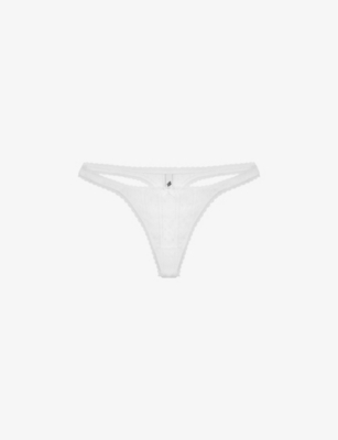 Shop Cou Cou Intimates Pack Of Five Pointelle Mid-rise Organic-cotton Thongs In White