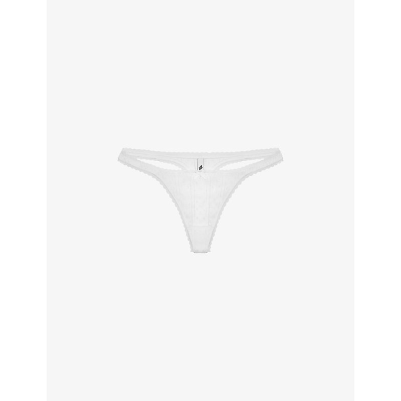 Shop Cou Cou Intimates Women's White Pack Of Five Pointelle Mid-rise Organic-cotton Thongs