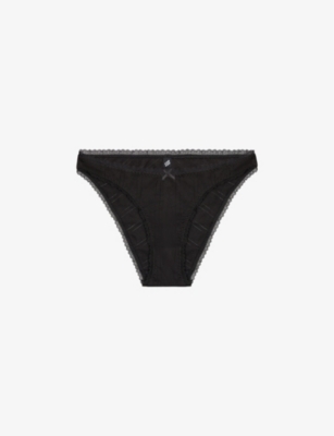 Cou Cou Intimates Pointelle High-rise Organic-cotton Briefs In Black