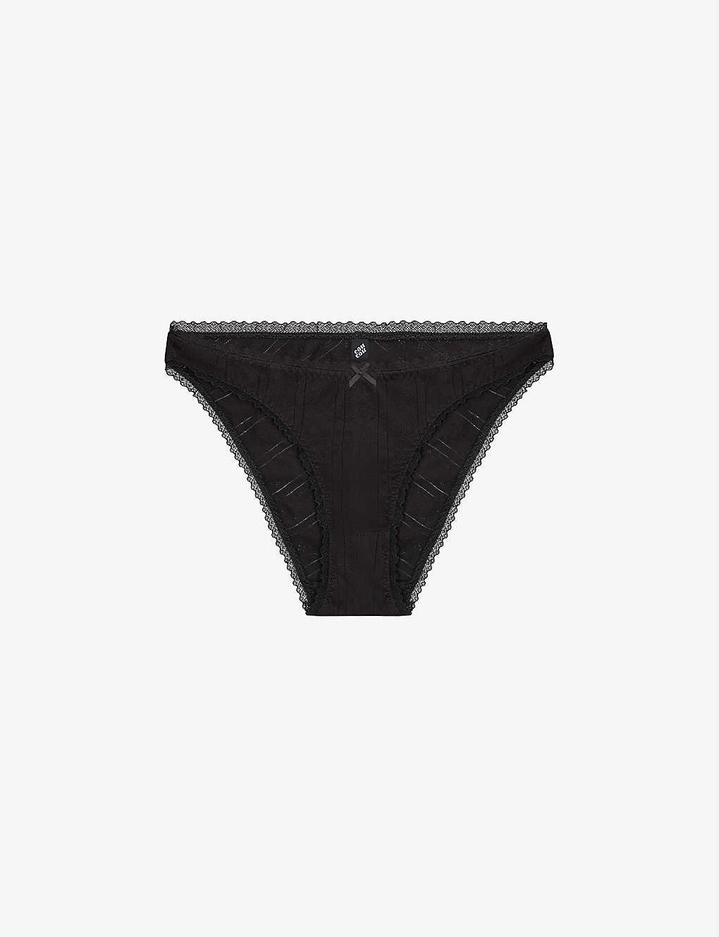 Cou Cou Intimates Pointelle High-rise Organic-cotton Briefs In Black