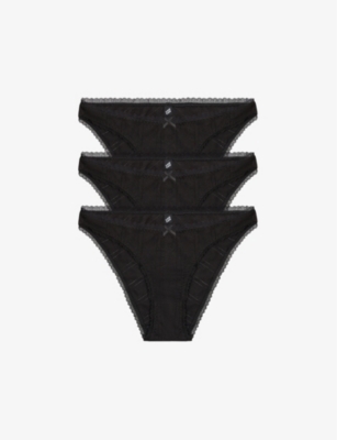 COU COU INTIMATES: Pack of three pointelle high-rise organic-cotton briefs