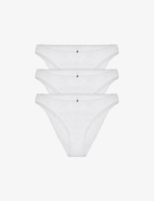 Cou Cou Intimates Pack Of Three Pointelle High-rise Organic-cotton Briefs In White